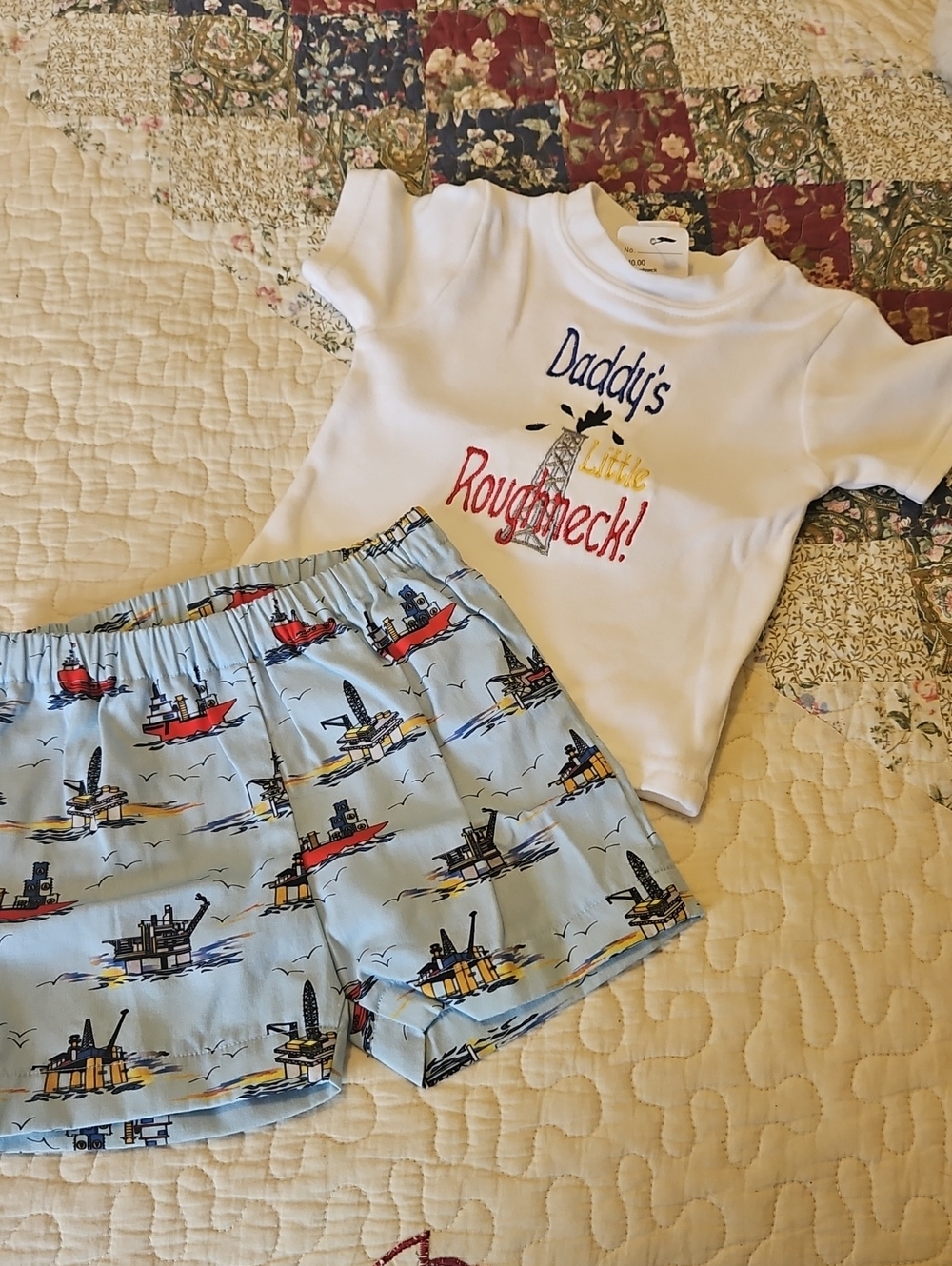 Boy Two-Piece Set with 'Daddy's Little Roughneck' Tee